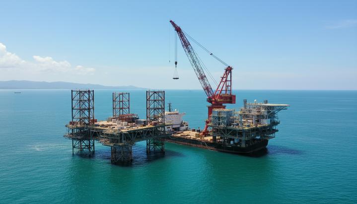 Морская нефтегазовая платформа и судно для установки конструкций в море у побережья Малайзии.