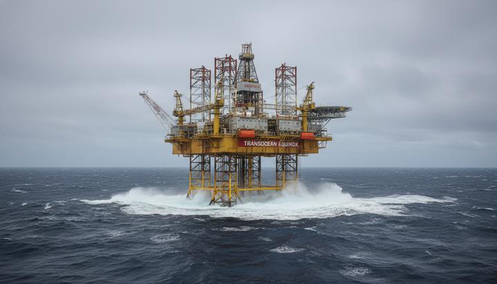 ConocoPhillips обнаружила газ в бассейне Отвей у берегов Австралии Полупогружная буровая установка для морских работ в открытом океане у побережья Австралии на фоне пасмурного неба.