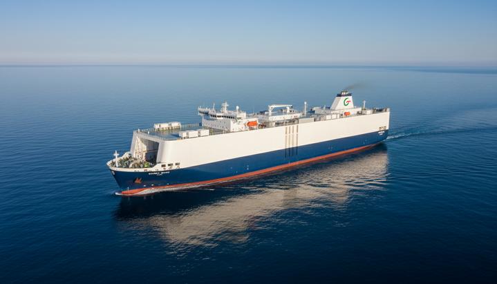 Grimaldi Group получила седьмой автомобилевоз, готовый к работе на аммиаке Большой современный автомобилевоз «Grande Manila» в открытом море. Судно следует по своему маршруту в спокойной воде.