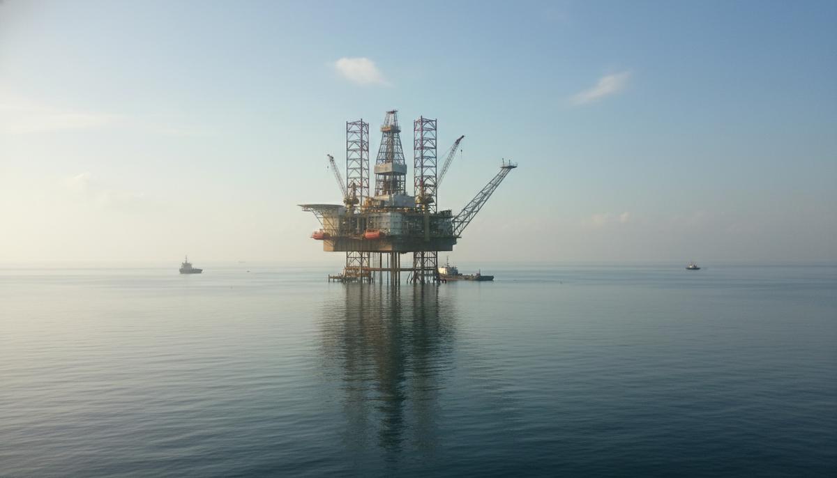 Морская буровая установка для добычи нефти и газа в водах Гвинейского залива у берегов Нигерии.