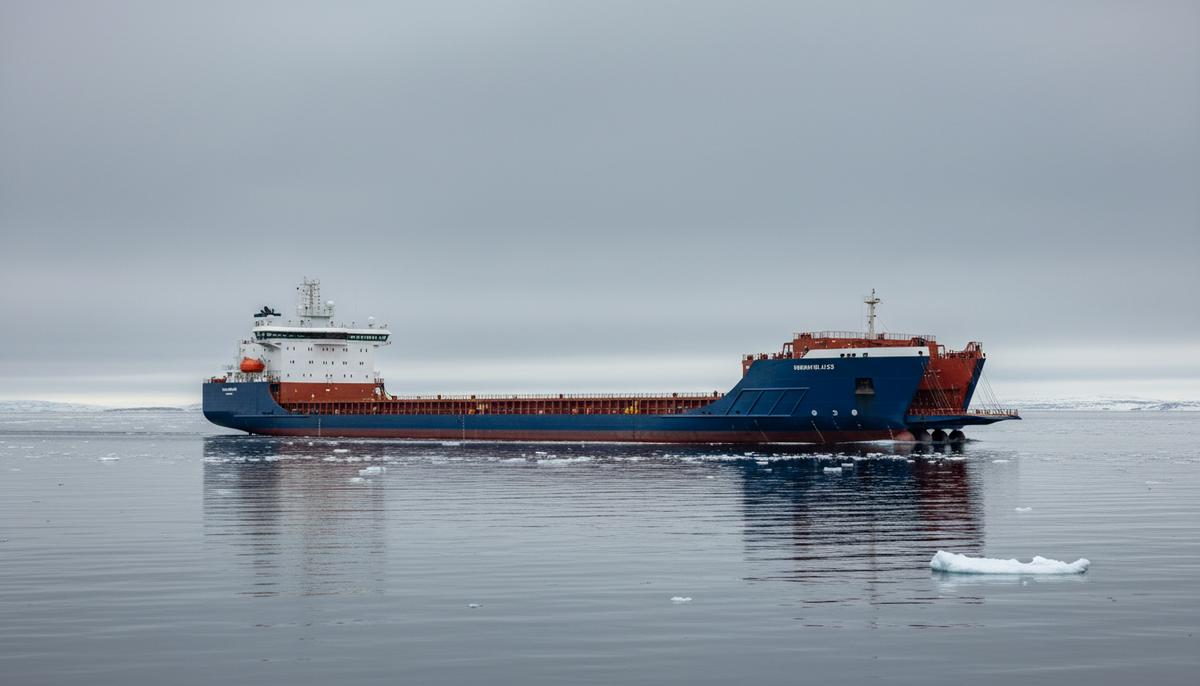 Судно-площадка ледового класса с большой открытой палубой для перевозки тяжеловесных грузов в северных водах.