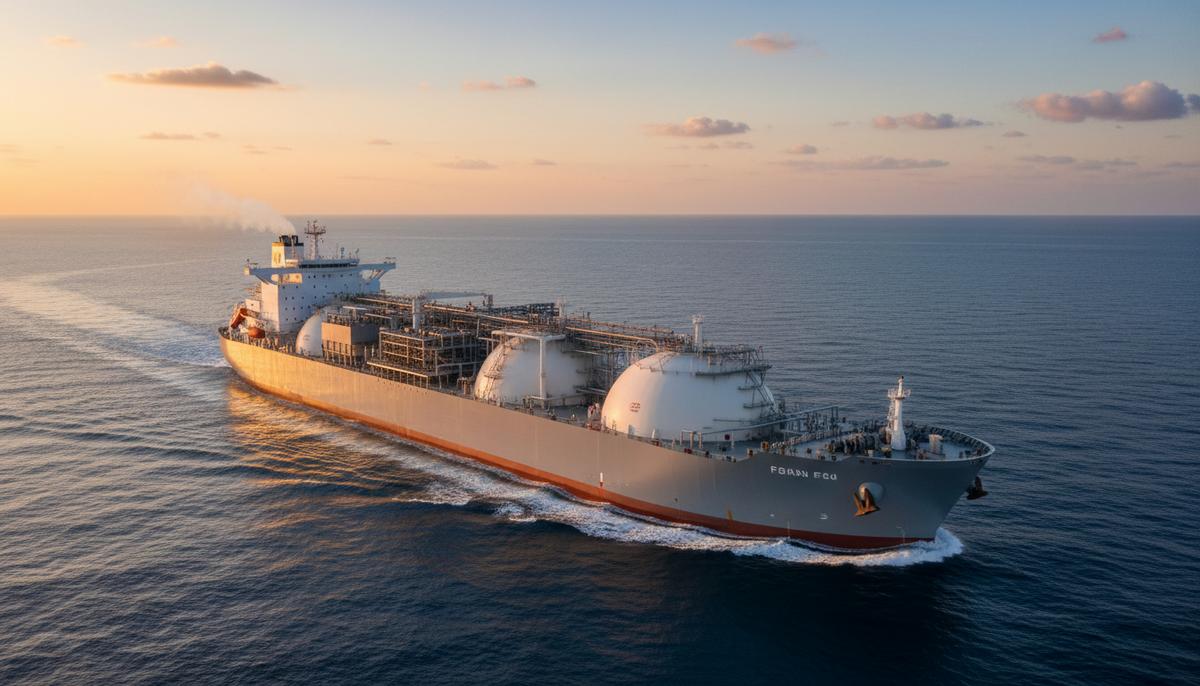 Большое судно – плавучая установка для хранения и регазификации СПГ – в открытом море во время ходовых испытаний.