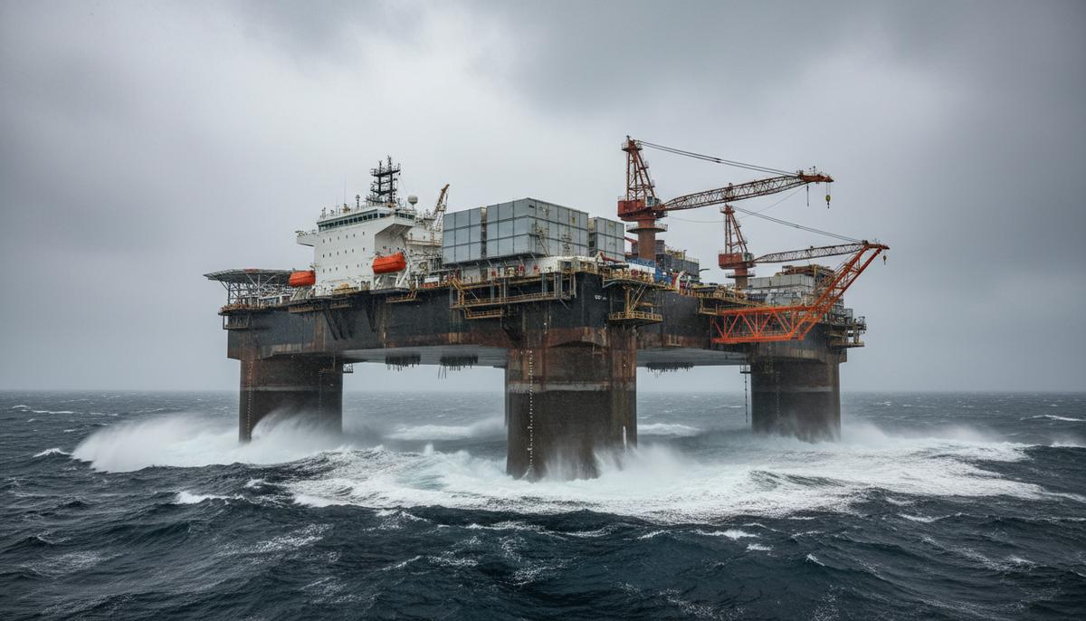 Крупное полупогружное судно-отель для размещения персонала на морском месторождении в Норвежском море.