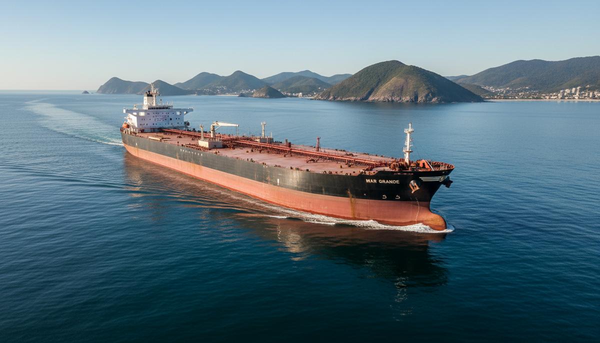 Petrobras заключила крупные нефтяные контракты с компаниями из Индии Крупный нефтяной танкер в открытом море у побережья Бразилии в ясный день.