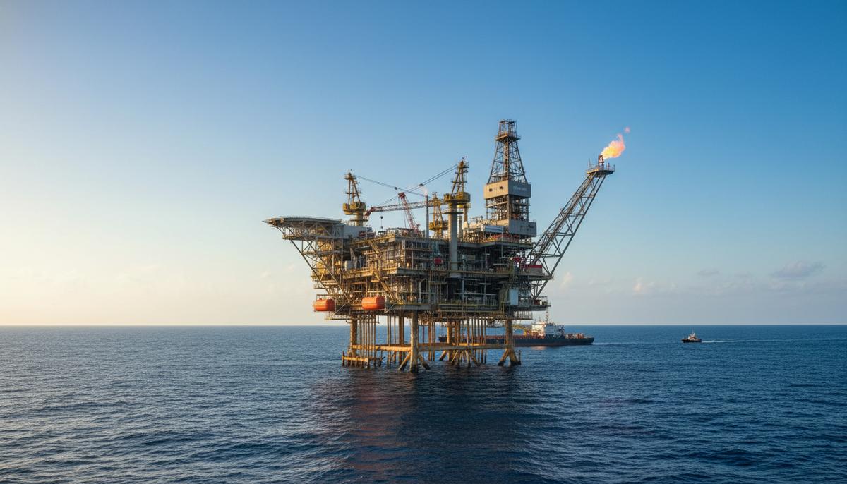 Морская нефтедобывающая платформа в глубоких водах Атлантического океана у побережья Анголы.