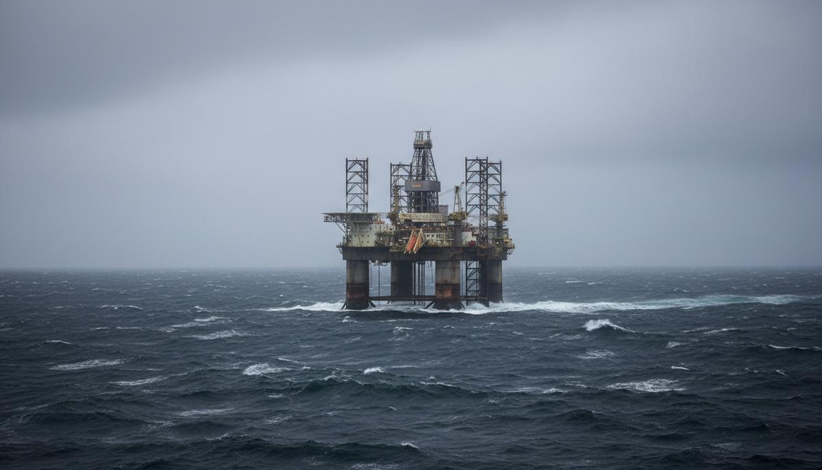 Equinor открыла новое нефтегазовое месторождение в Северном море Морская буровая платформа «Аскеладден» ведет работы в Северном море в пасмурную погоду.