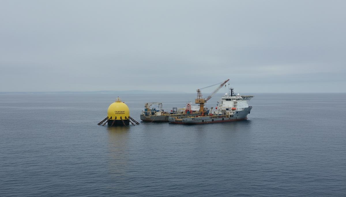 Морские суда поддержки ведут работы у швартовного буя типа CALM в открытом море у побережья Аргентины.