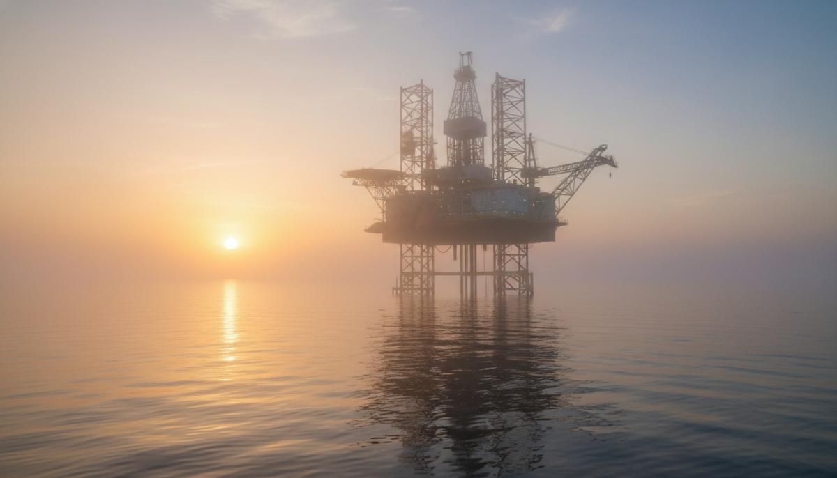 Borr Drilling расширяет флот и получает контракты в Африке, Азии и Америке Морская самоподъемная буровая установка стоит в открытом море на фоне восходящего солнца. Спокойная вода, ясное небо.