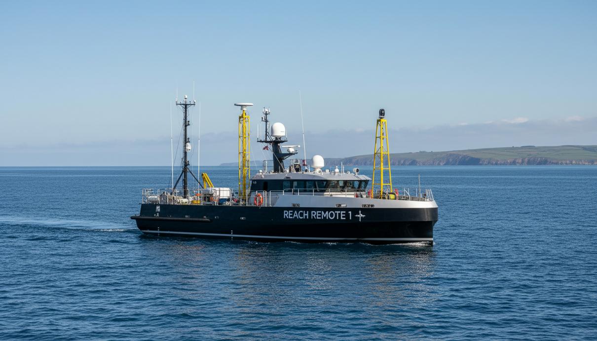 Беспилотное надводное судно Reach Remote 1 проводит инспекцию подводных трубопроводов в европейских водах.
