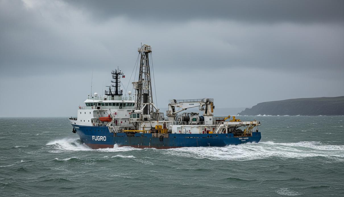 Исследовательское судно Fugro Voyager в Ирландском море у побережья графства Лаут