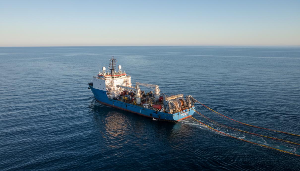 Сейсморазведочное судно в открытом море у побережья Южной Америки