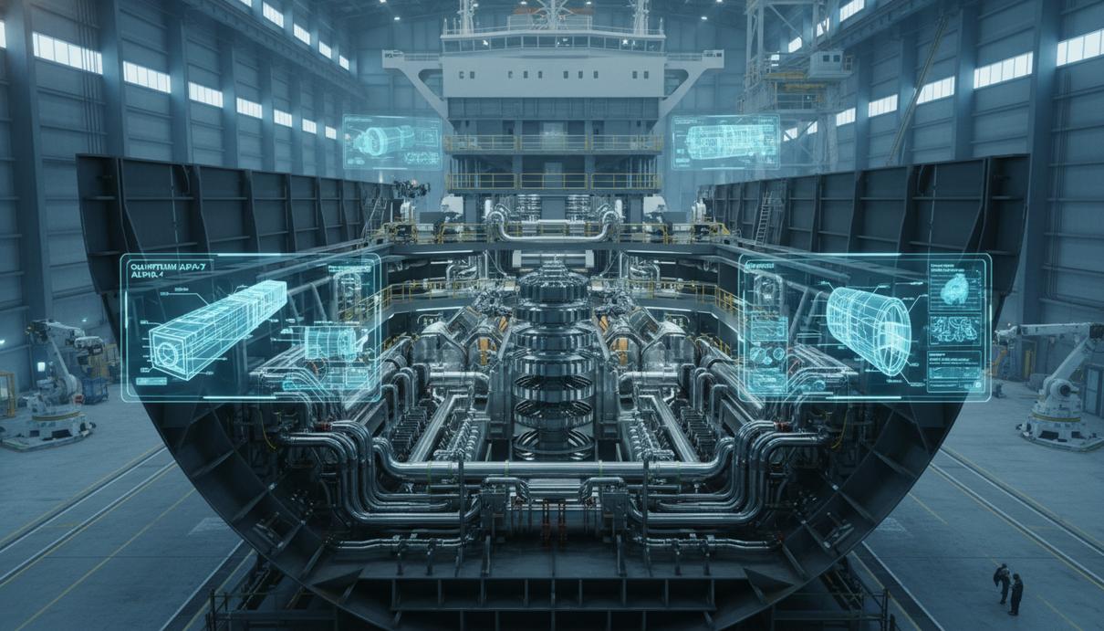 Крупнотоннажный контейнеровоз на верфи в процессе монтажа систем силовой установки