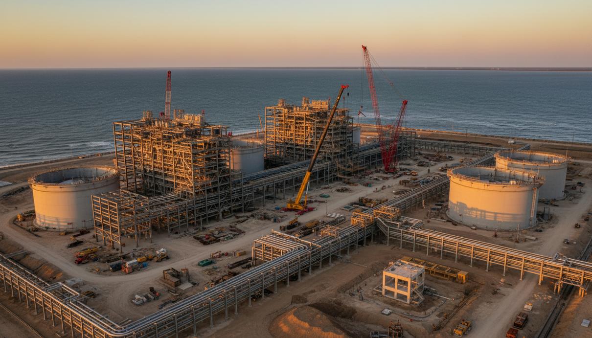 Промышленная площадка строящегося терминала сжиженного природного газа в порту Браунсвилл в Техасе