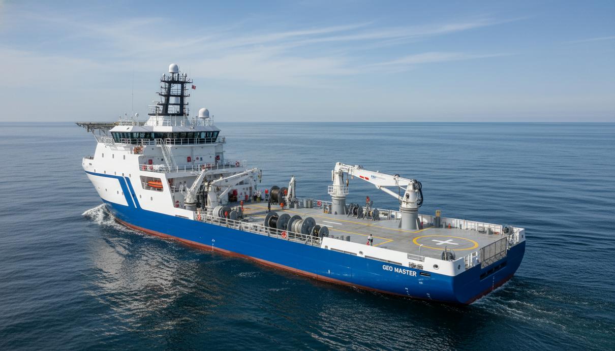 Современное гибридное исследовательское судно во время ходовых испытаний в открытом море