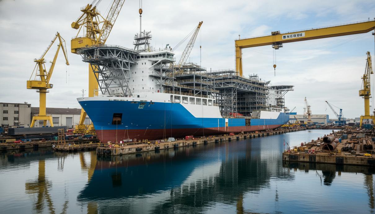 Специализированное судно для обслуживания морских ветроэнергетических установок на верфи