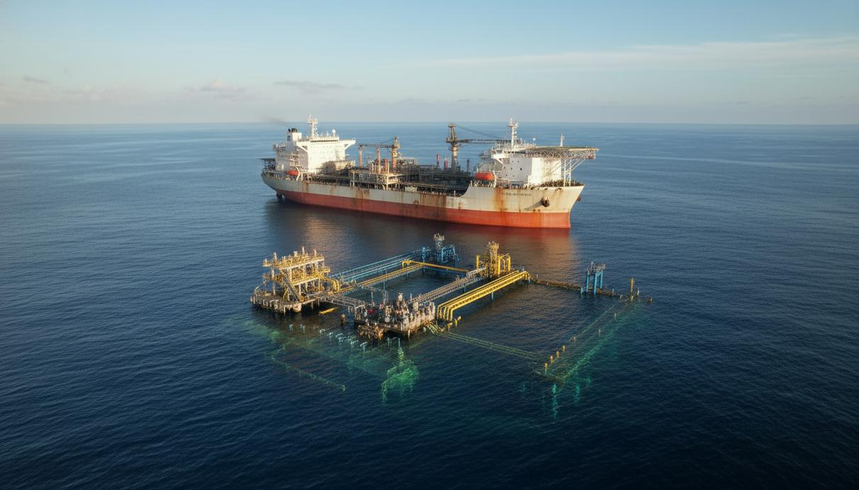 Промышленное судно для добычи и отгрузки нефти на плаву в открытом море у берегов Бразилии