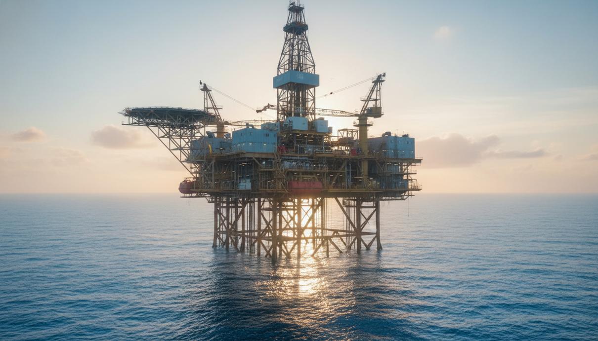 Глубоководная буровая платформа в открытом море у берегов Бразилии в утреннем свете