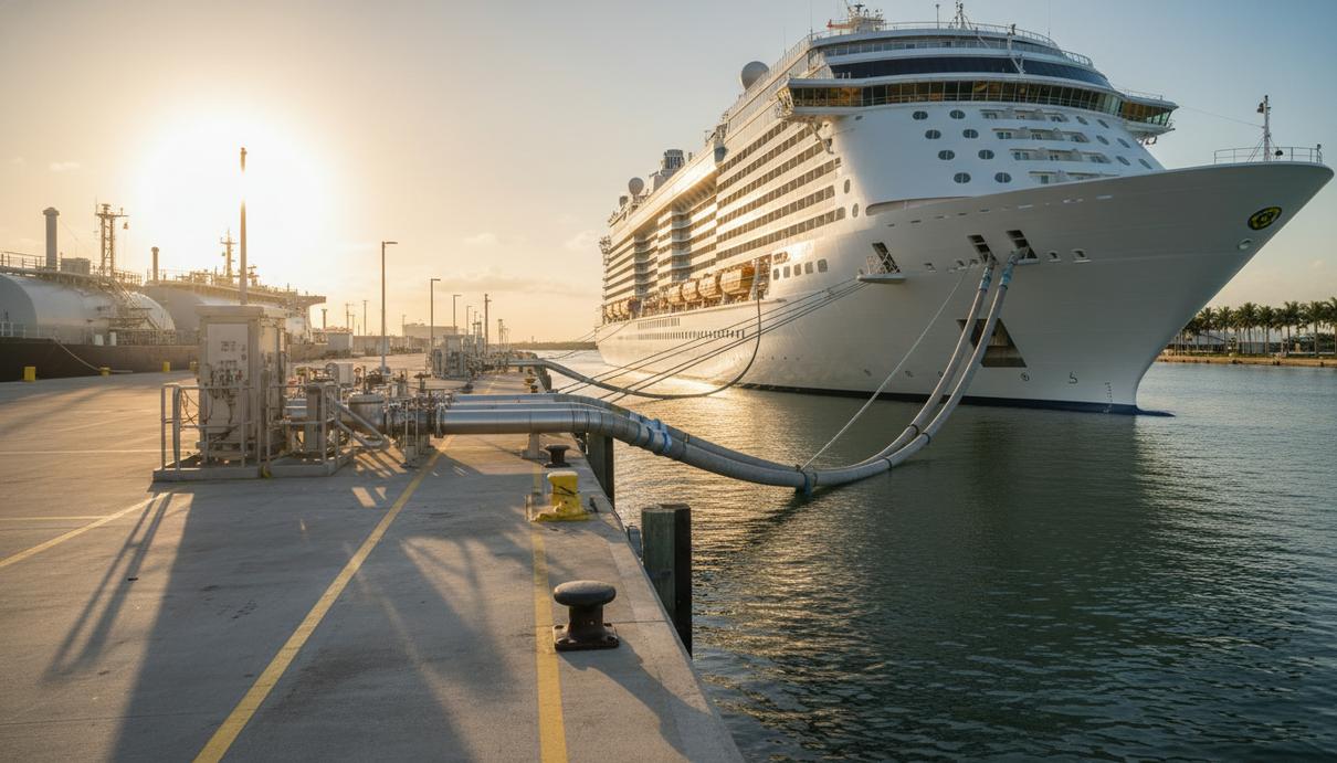 В порту Эверглейдс впервые заправили судно сжиженным природным газом с берега Бункеровка круизного лайнера сжиженным природным газом через береговые коммуникации в порту Эверглейдс
