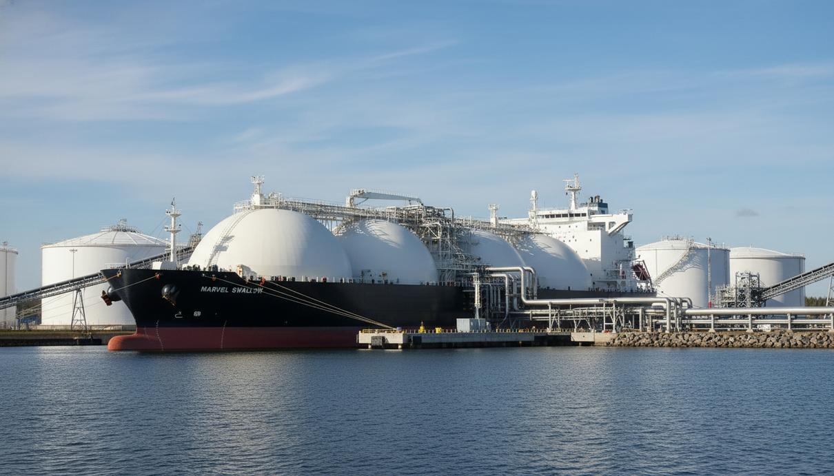 Elenger законтрактовала пять партий СПГ для подготовки к отопительному сезону Танкер для перевозки сжиженного природного газа пришвартован у причала промышленного порта.