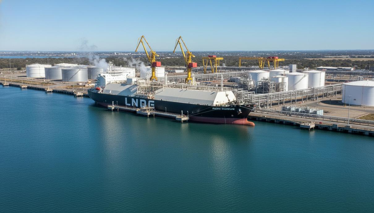 Власти Австралии одобрили строительство СПГ-терминала в порту Джелонг Танкер для сжиженного природного газа у промышленного причала в заливе Корио города Джелонг.