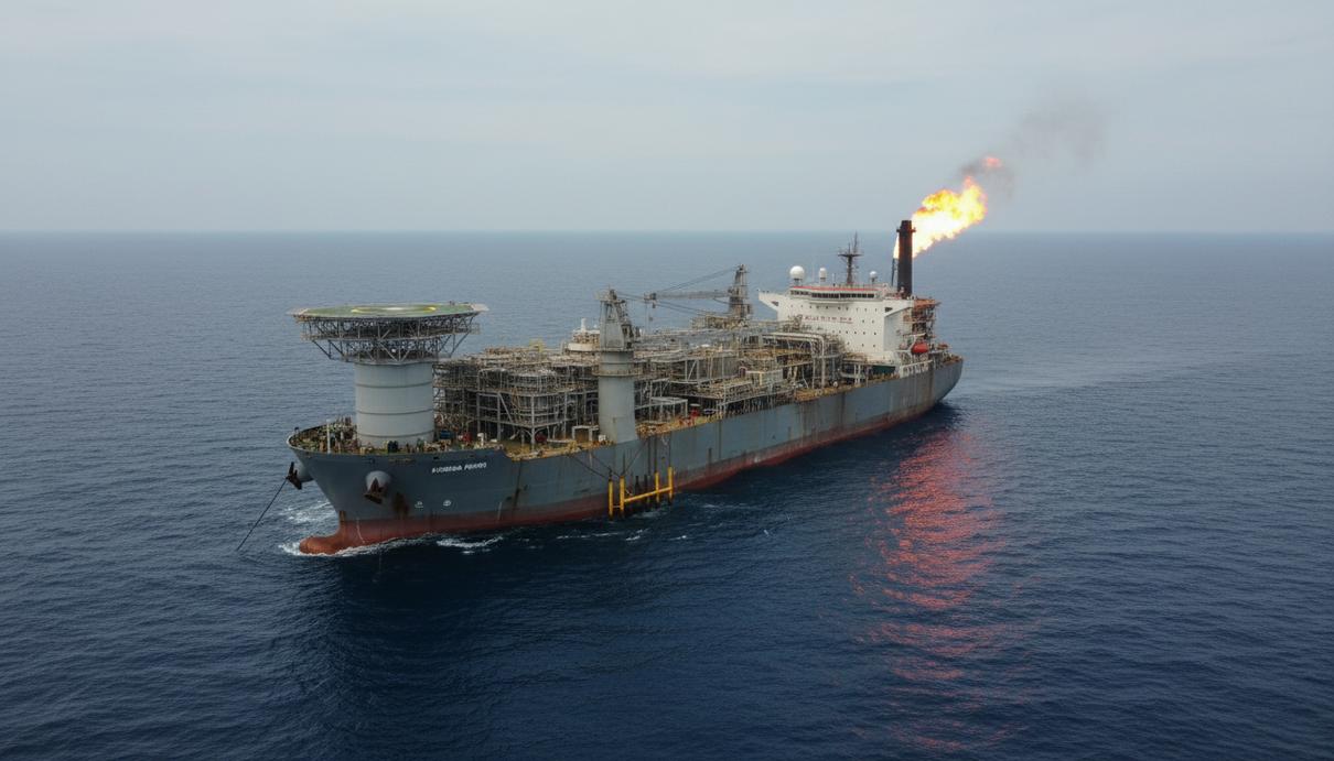 Energean возобновила добычу газа на шельфе Израиля после перемирия Промышленное судно для добычи и хранения газа в открытом море под ясным небом