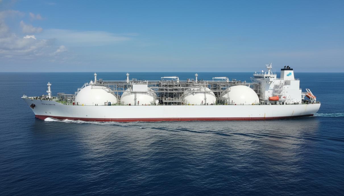 Крупный современный танкер для перевозки сжиженного природного газа в открытом море