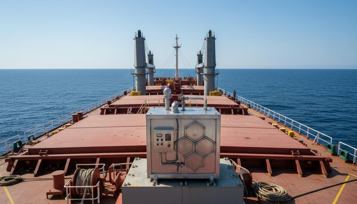 Промышленная установка для улавливания метана на палубе грузового судна в открытом море