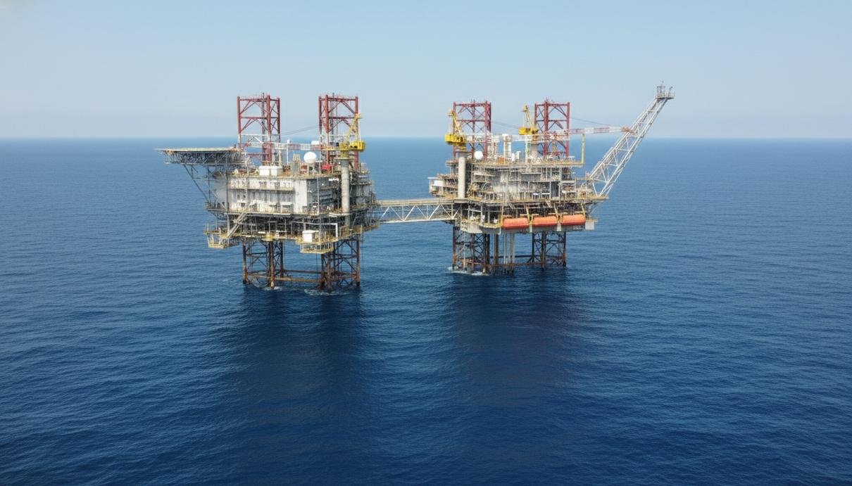 Современная морская газодобывающая платформа в открытом океане при дневном свете