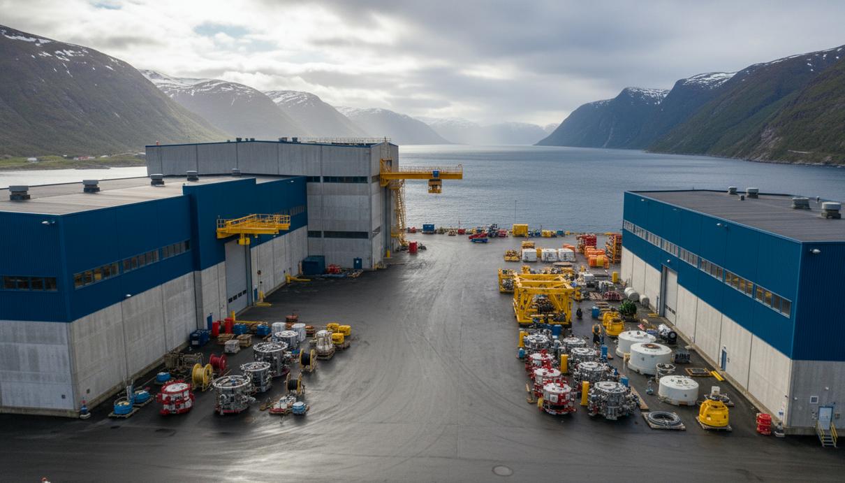 Промышленный комплекс по производству глубоководного оборудования на морском побережье в Норвегии.