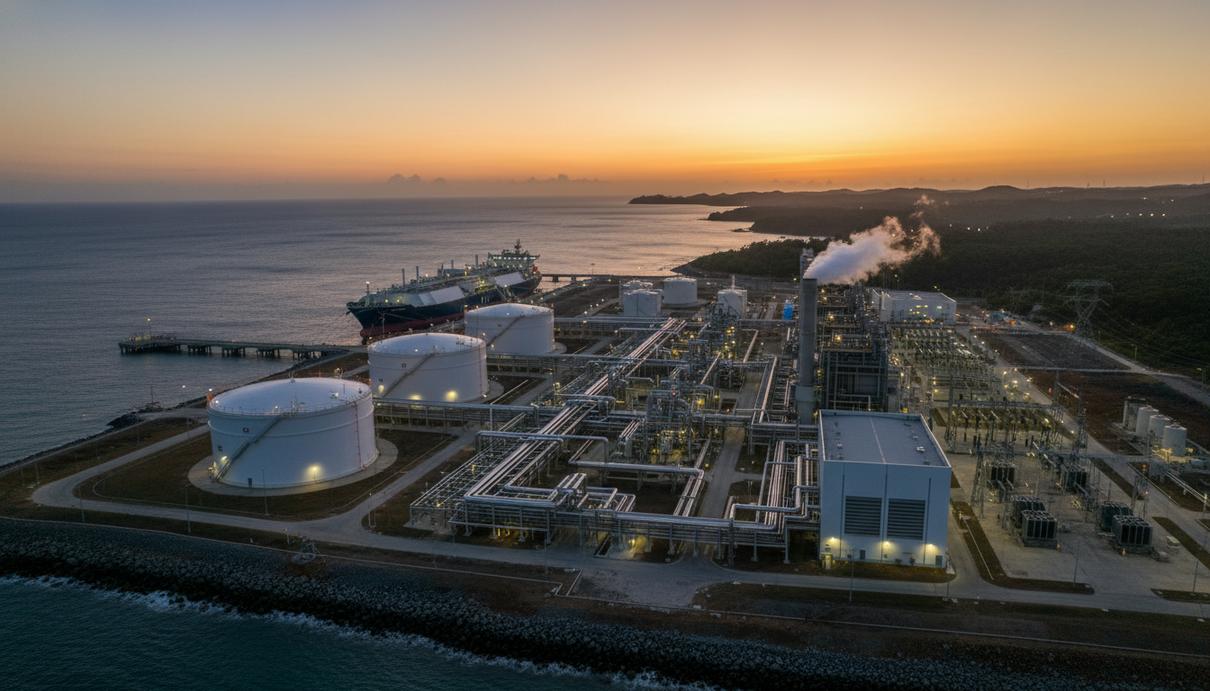 Промышленный терминал для приема сжиженного газа и энергетическая установка на берегу океана