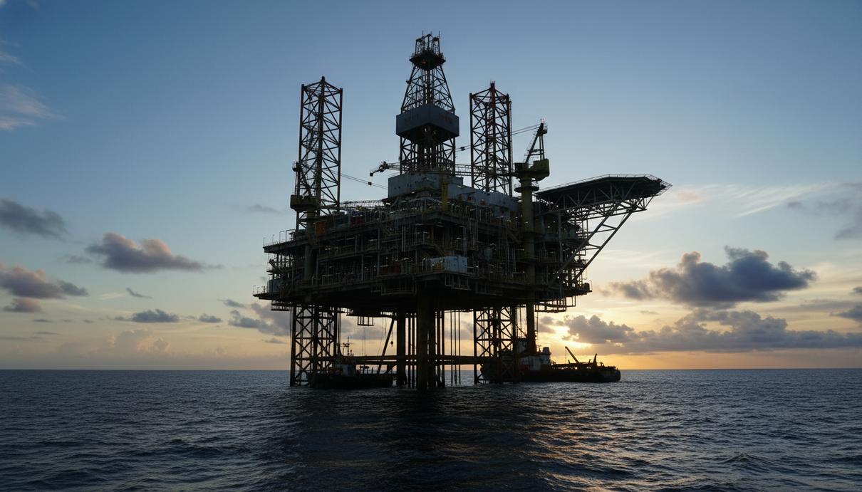 Массивная морская буровая установка в открытом океане