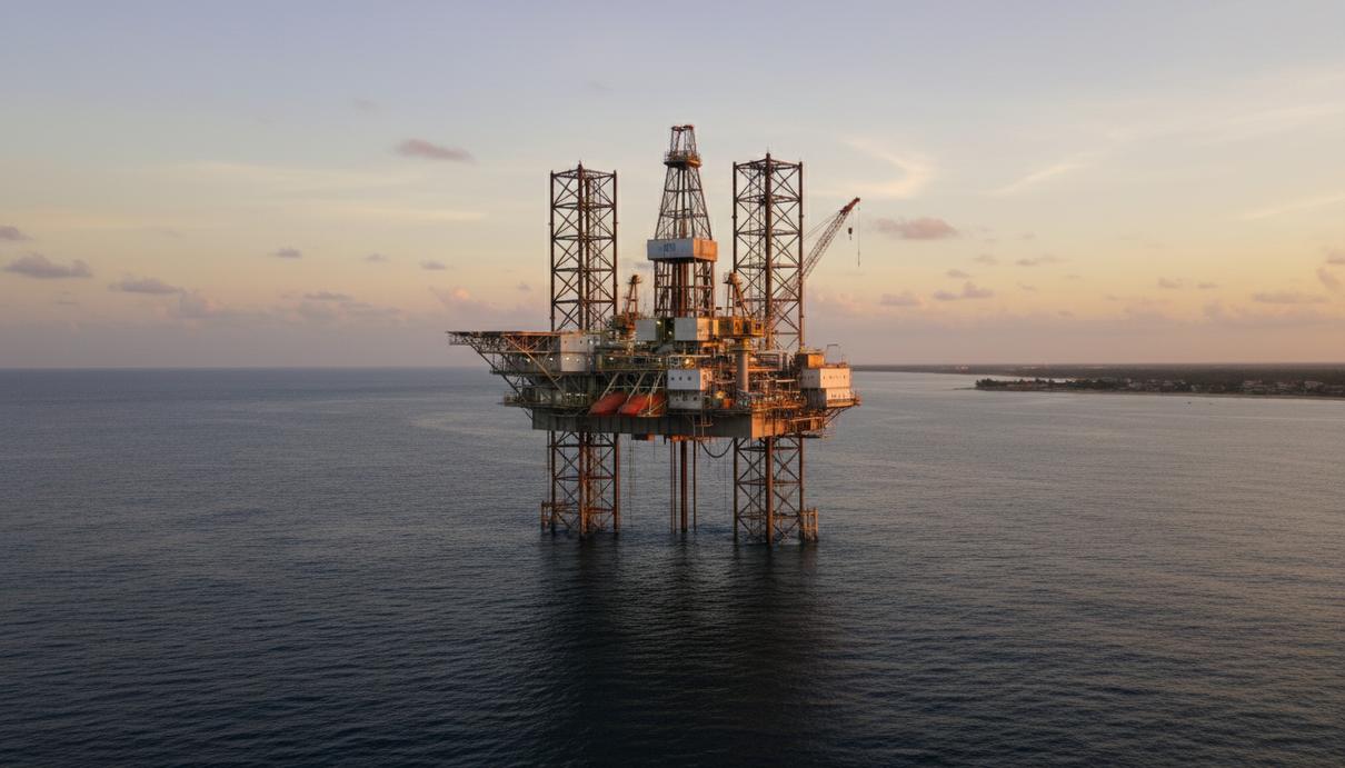 ADES Holding получила контракт на бурение на шельфе Нигерии за 48 млн долларов Самоподъемная буровая платформа в открытом море на фоне закатного неба