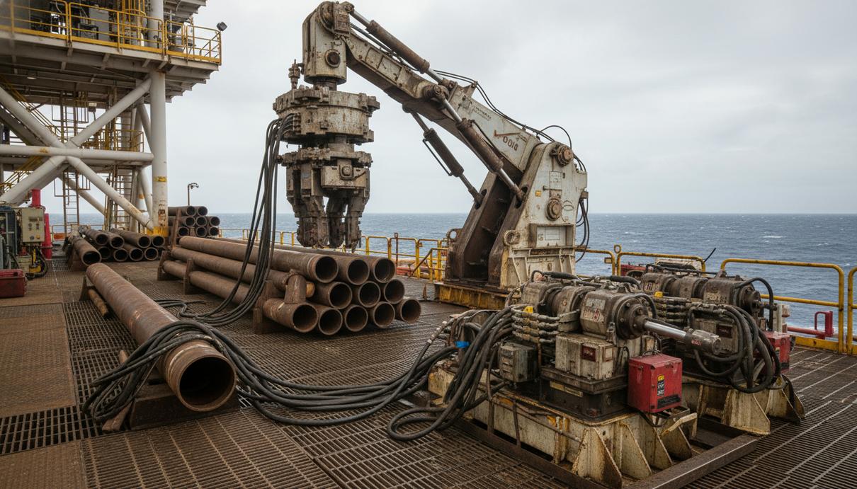 Промышленное оборудование для спуска труб на палубе морской нефтедобывающей платформы