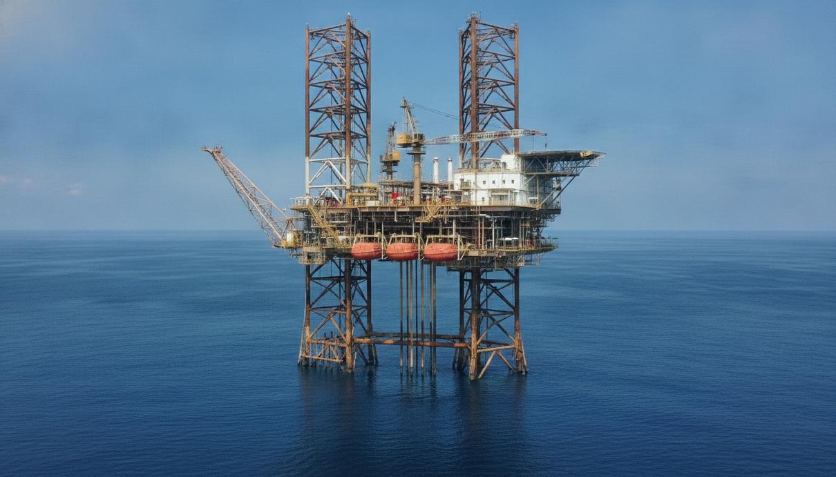 Морская самоподъемная буровая установка на нефтяном месторождении в Сиамском заливе.