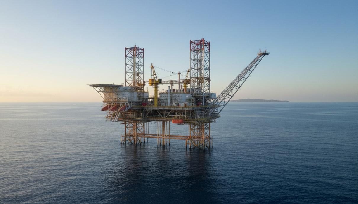 Морская нефтегазовая платформа для геологоразведки на шельфе в Гвинейском заливе у побережья Сан-Томе и Принсипи.