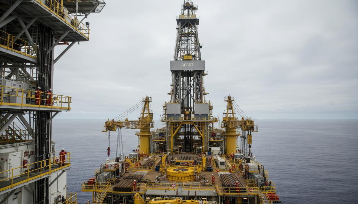 Expro купила Enhanced Drilling и её технологии бурения за $215 млн Буровая вышка и палуба сверхглубоководного бурового судна в открытом море. Вид на сложное технологическое оборудование и трубопроводы.