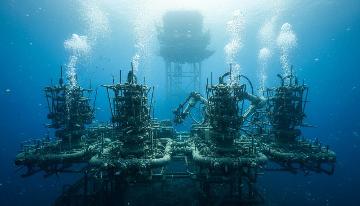 Baker Hughes поставит подводные системы для газового хаба в Индонезии Подводный добычной комплекс для добычи природного газа, установленный на морском дне в глубоководном районе.