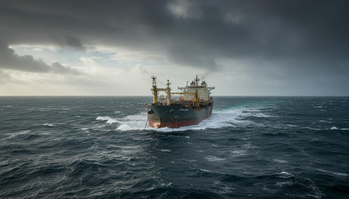 Плавучая установка для добычи, хранения и отгрузки нефти (FPSO) Petrojarl Rosebank в суровых водах Северного моря.